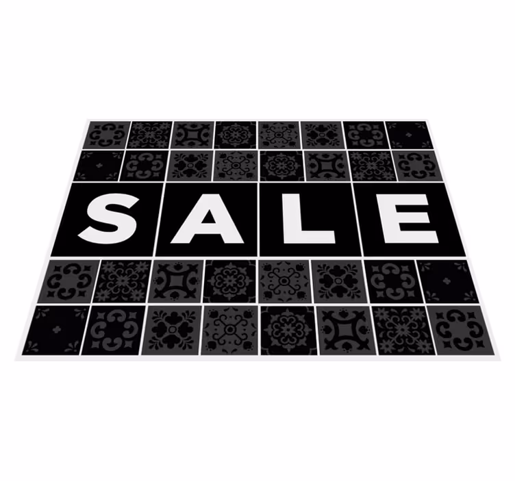 Tapis vinyle noir modèle carreaux texte vente - TenStickers