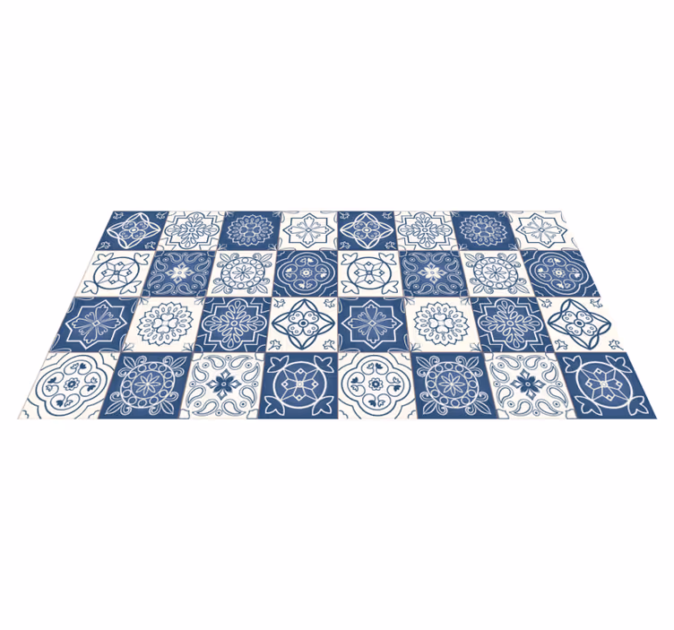 Tapis lino cuisine carreaux bleus vintage - TenStickers