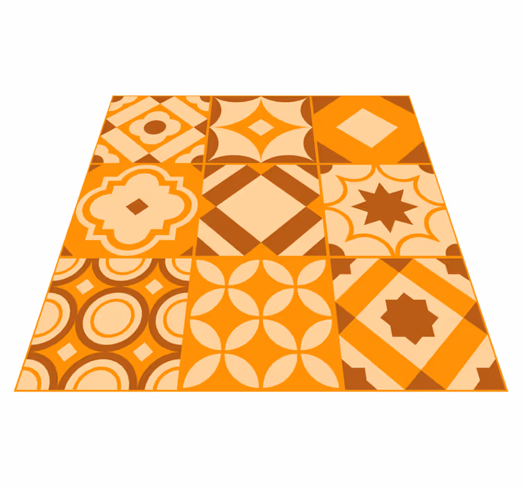 Tapis vinyle cuisine carreaux de ciment orange - TenStickers