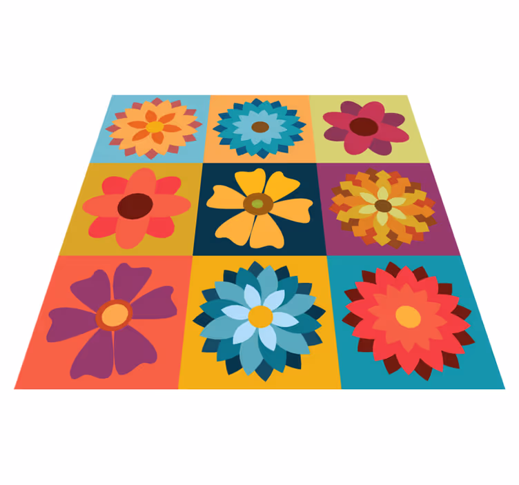 Tapis vinyle carreaux de ciment fleurs hippies - TenStickers