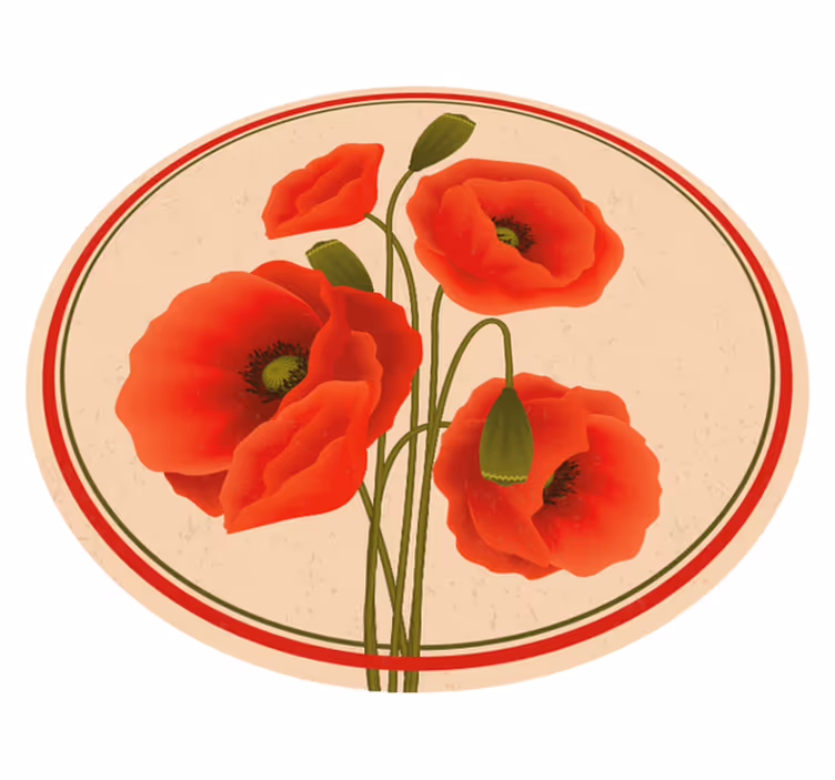 Tapis vinyle rond fleurs coquelicots rouges - TenStickers