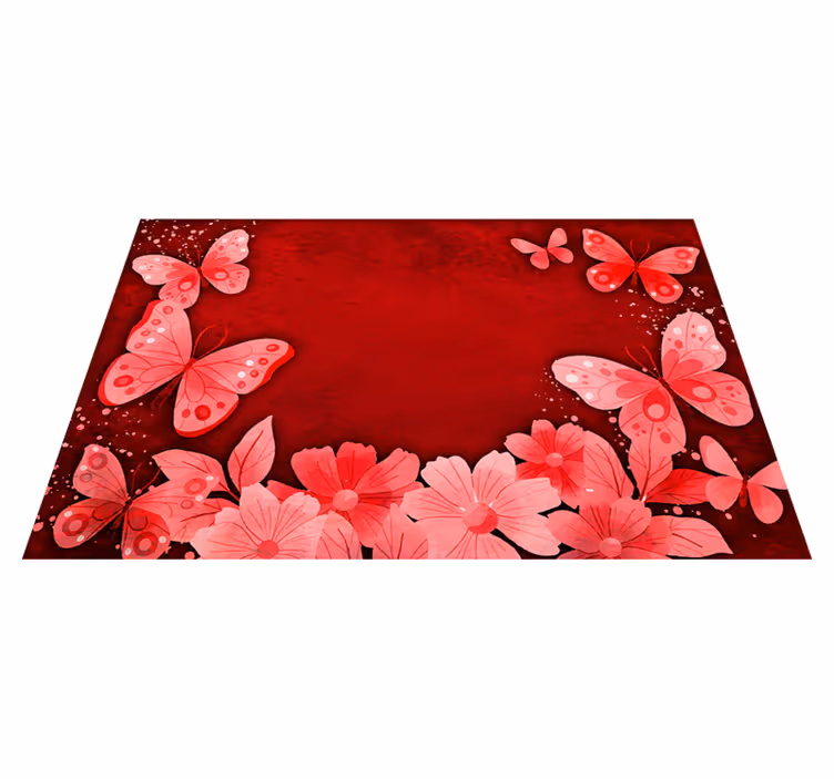 Tapis vinyle rouge conception de fleurs et de papillons - TenStickers