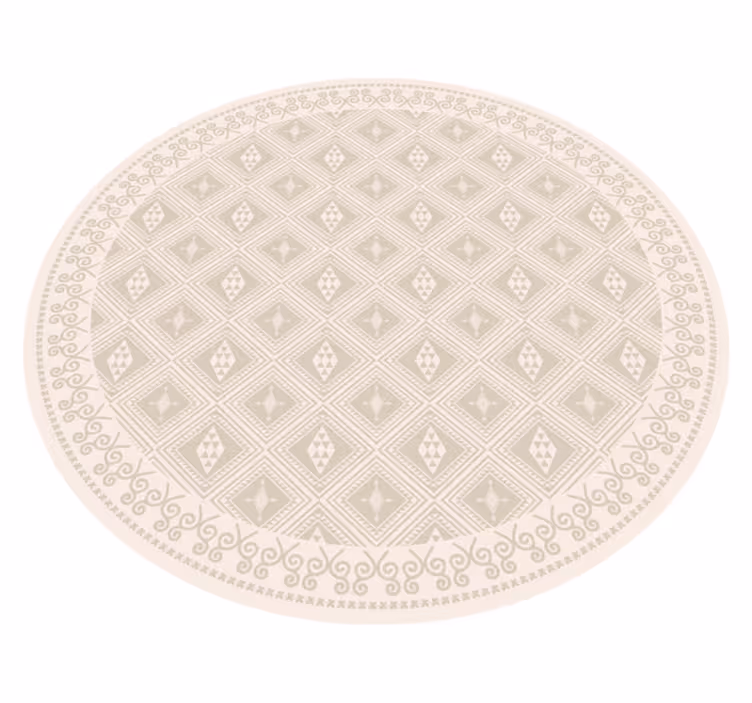 Tapis vinyle rond beige losanges et motifs tribaux - TenStickers