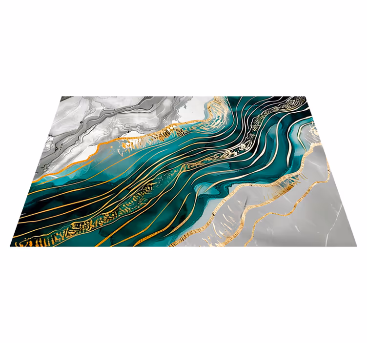 Tapis vinyle marbre gris et vert avec effet doré - TenStickers