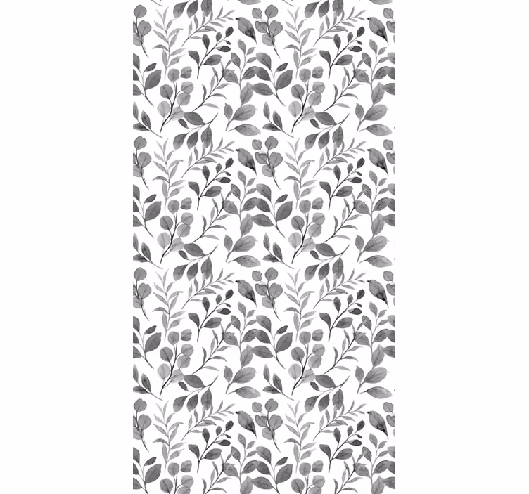 Papier peint feuilles motif gris sur fond blanc - TenStickers
