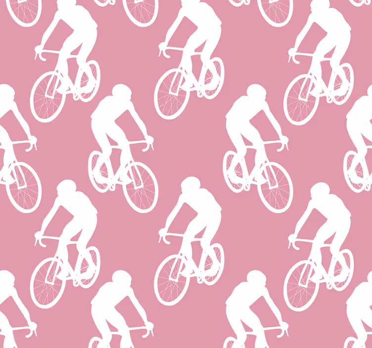 Papier peint rose motif cyclistes blancs - TenStickers