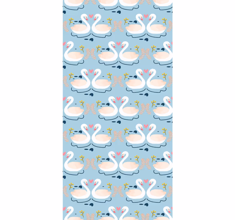 Papier peint nature motif de cygnes amoureux sur fond bleu - TenStickers
