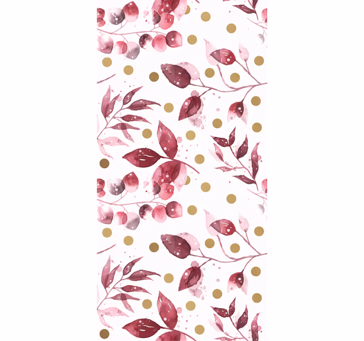 Papier peint chambre feuilles bourgogne à pois dorés - TenStickers