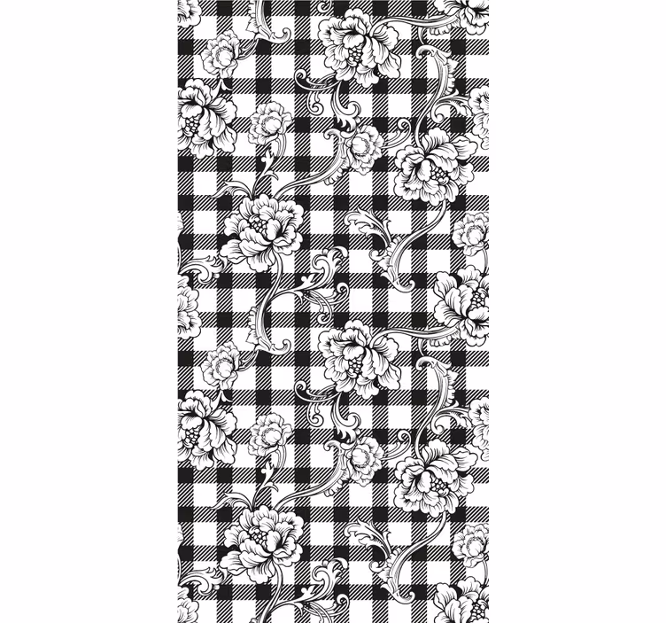 Papier peint ornemental à motifs floraux à carreaux - TenStickers