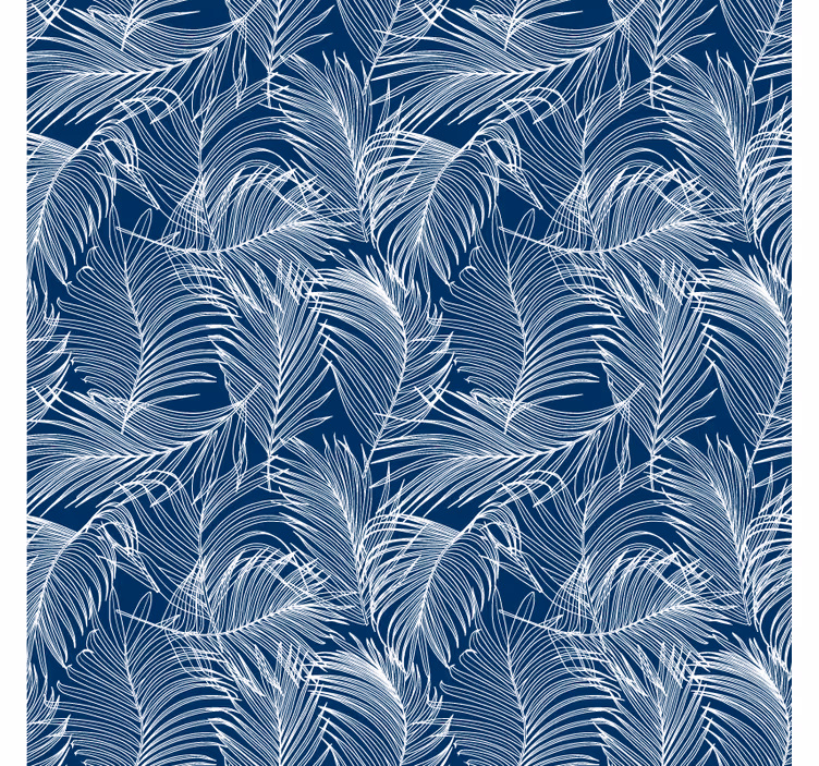 Papier peint feuilles bleu avec contour blanc - TenStickers