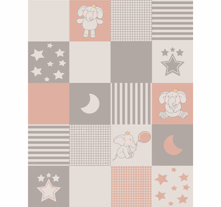 Papier peint animaux motifs éléphants avec carreaux nordiques - TenStickers