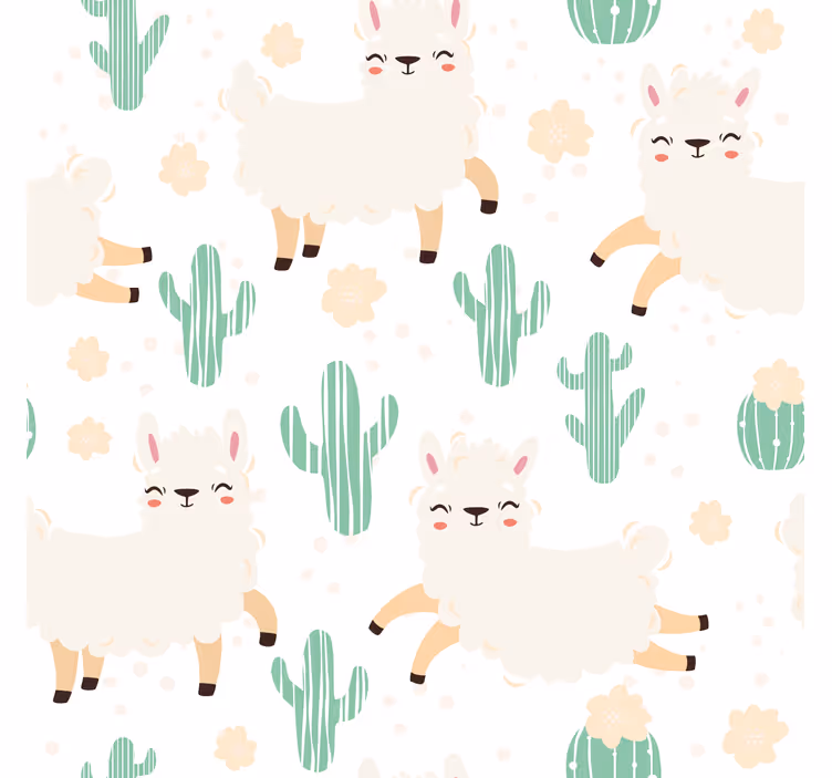 Papier peint motif lamas aquarelle et cactus - TenStickers