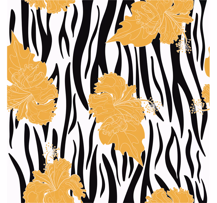 Papier peint animaux fleurs ornementales sur zèbre - TenStickers