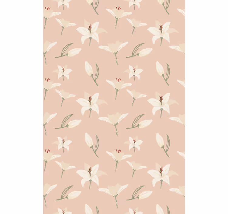 Papier peint couloir motif floral lys blanc sur fond nude - TenStickers