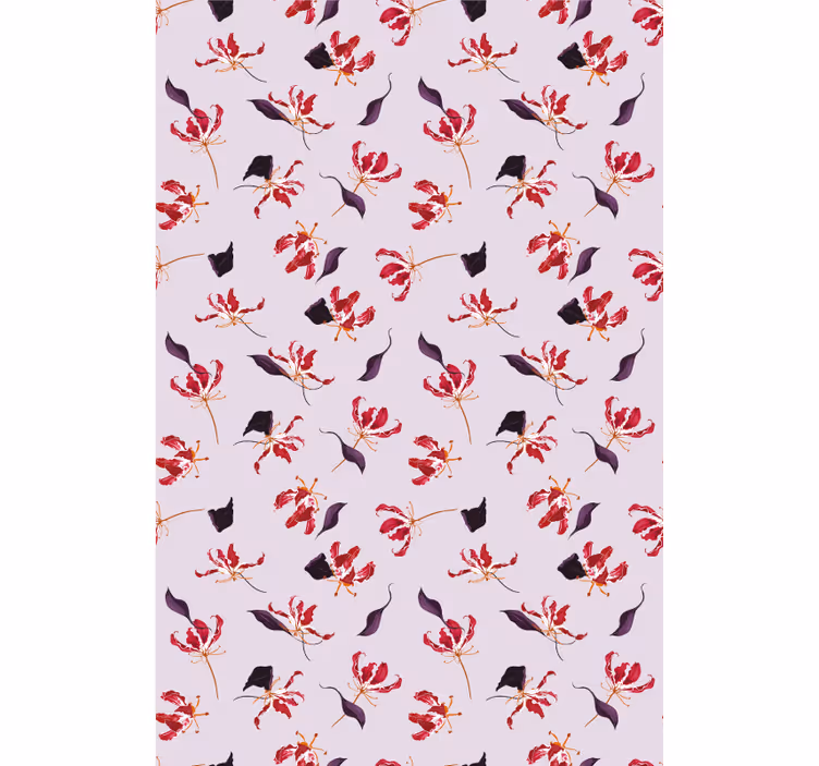 Papier peint couloir design floral lys rouge dessiné à la main - TenStickers