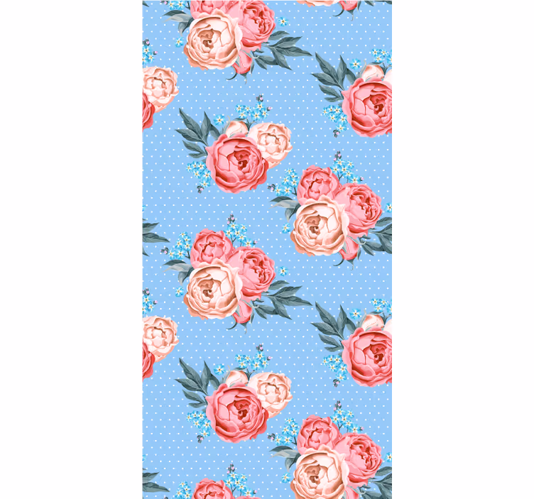 Papier peint couloir roses pink épanouies bleues - TenStickers