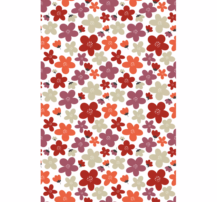 Papier peint scandinave motif fleurs abstraites rouges - TenStickers