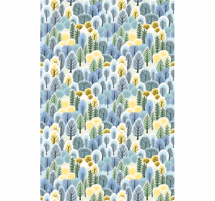Papier peint scandinave arbres artistiques verts et jaunes - TenStickers