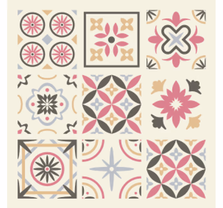 Papier peint carrelage élément floral géométrique - TenStickers