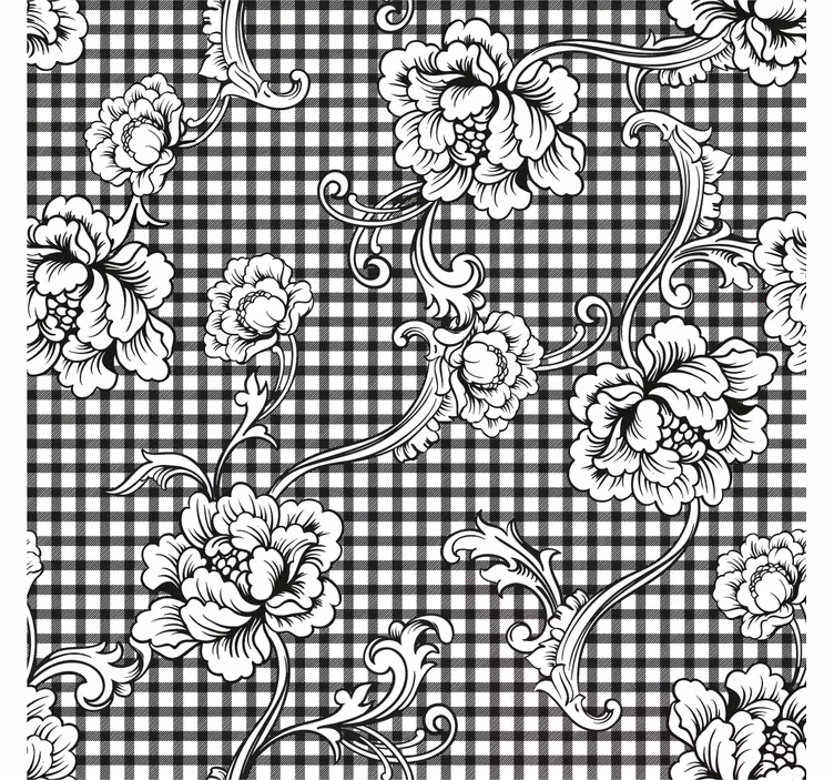 Papier peint vintage motif vichy noir et blanc - TenStickers