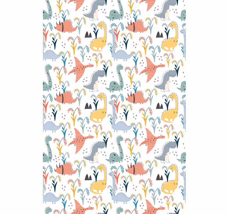 Papier peint dinosaures motif scandinave coloré - TenStickers