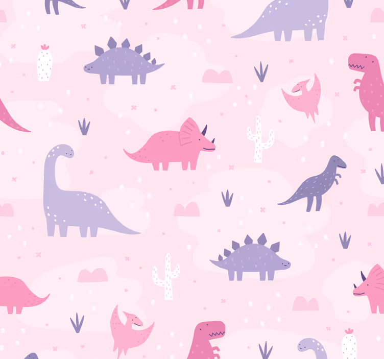 Papier peint dinosaures fond rose - TenStickers
