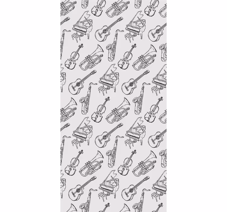 Papier peint moderne motif instruments de musique dessinés - TenStickers