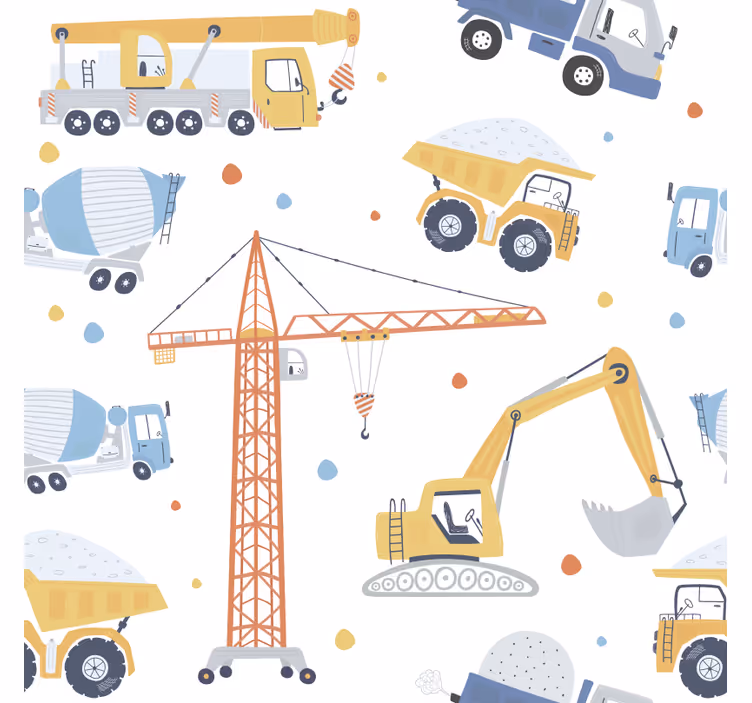 Papier peint chambre enfant véhicules de construction amusants - TenStickers