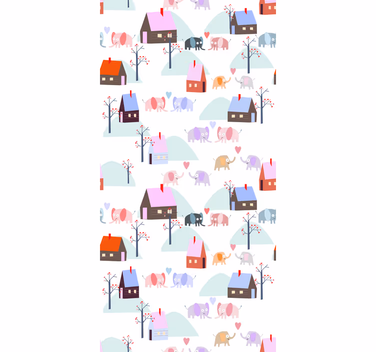 Papier peint chambre enfant éléphants et maisons - TenStickers