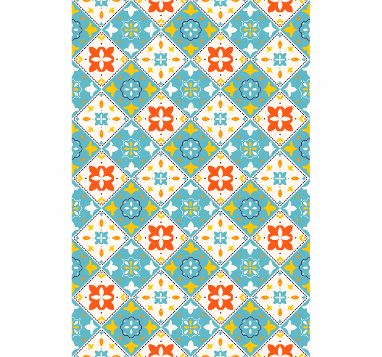 Papier peint salle de bain carreaux bleus et beiges - TenStickers