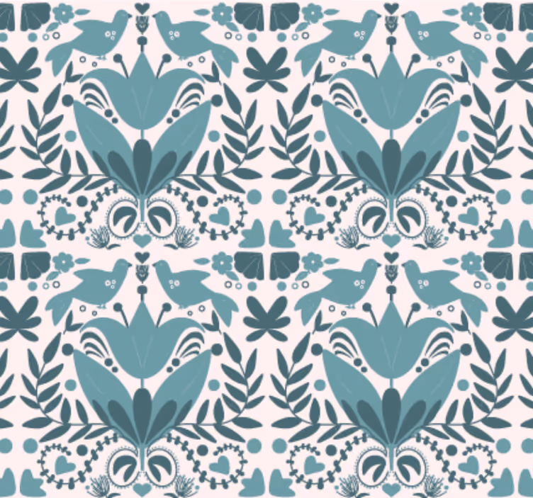 Papier peint cuisine motif folklorique bleu oiseaux - TenStickers