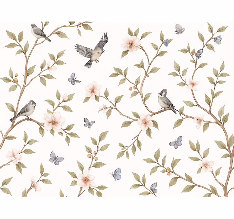 Papier peint oiseaux fleur d'oiseau vintage - TenStickers
