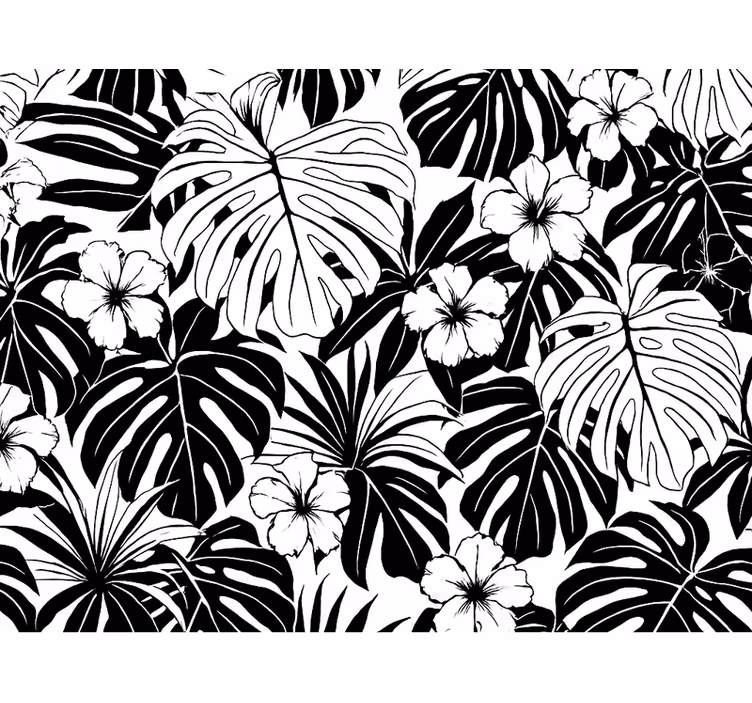 Papier peint salon feuilles de palmier noir et blanc - TenStickers