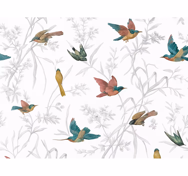 Papier peint salon motif oiseaux et feuilles - TenStickers