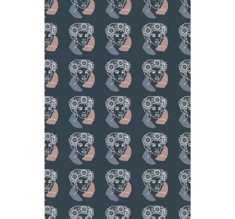 Papier peint floral tournesol minimaliste avec femme - TenStickers