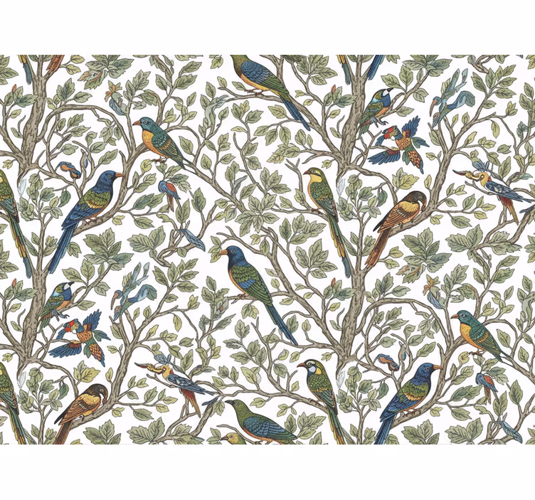 Papier peint arbre oiseaux dans la forêt - TenStickers