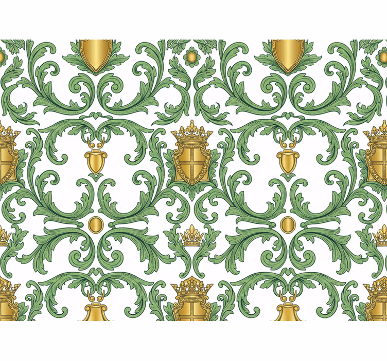 Papier peint baroque vert et or ornementeux - TenStickers