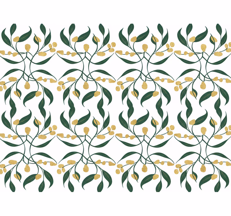 Papier peint feuilles branches vertes et dorées - TenStickers