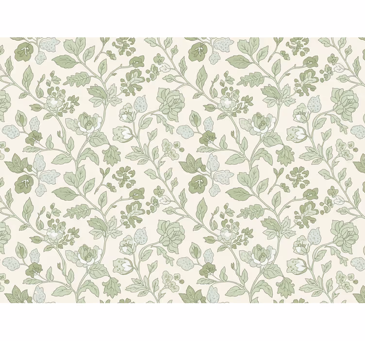 Papier peint imitation pierres fleurs vertes crème - TenStickers