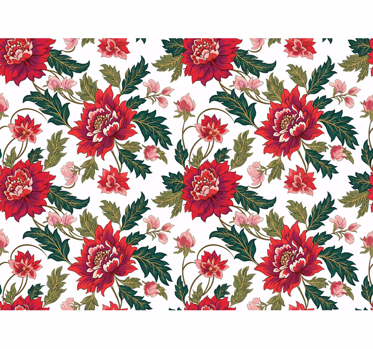 Papier peint feuilles symphonie florale rouge - TenStickers