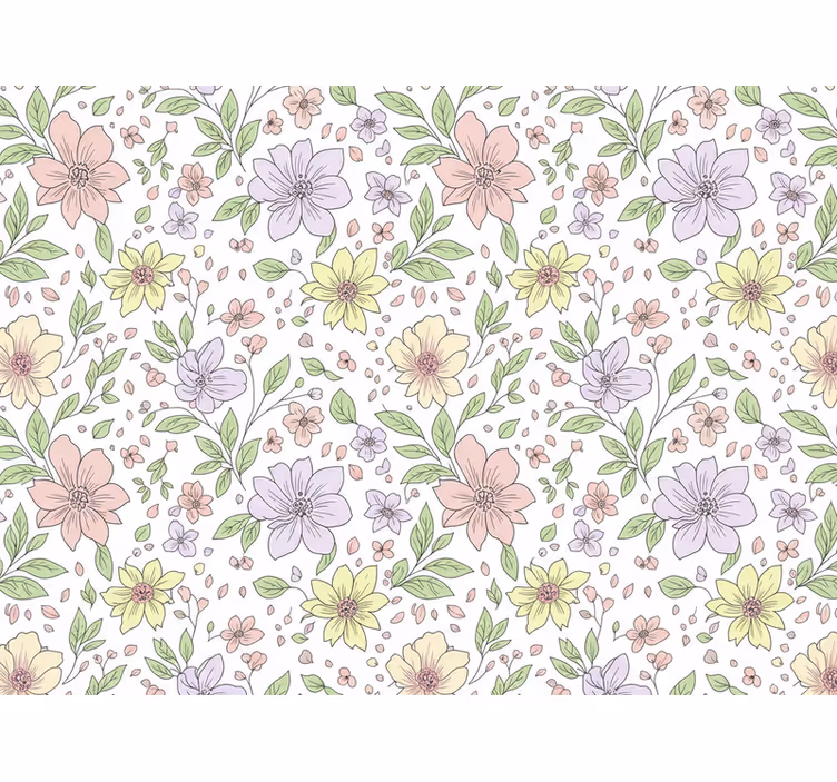Papier peint feuilles fleurs douces de différentes couleurs - TenStickers