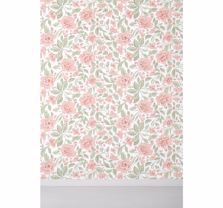 Papier peint feuilles rose clair et crème - TenStickers