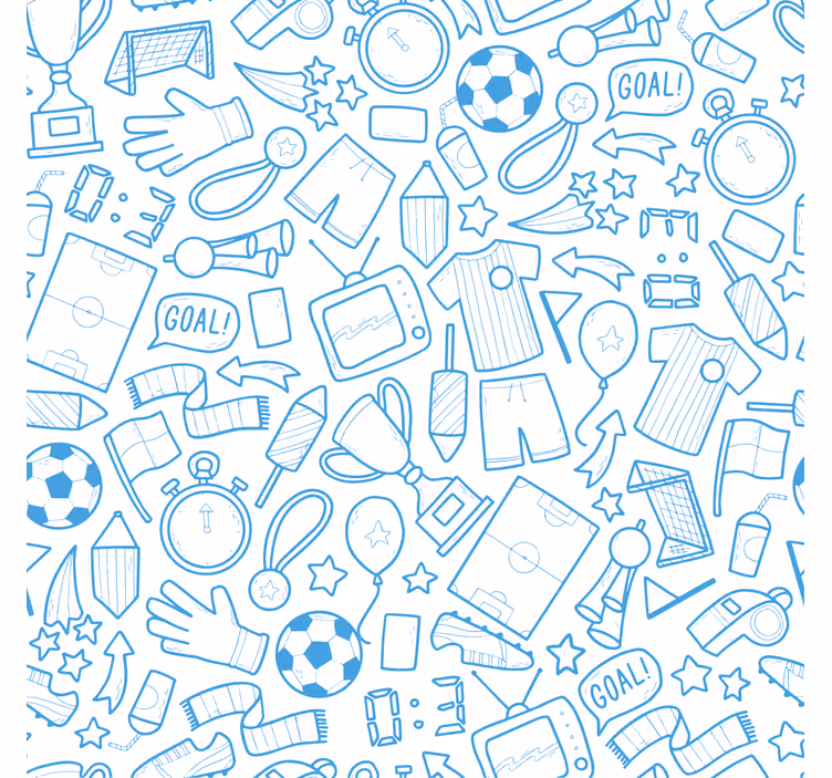 Papier peint bleu illustration doodle football - TenStickers