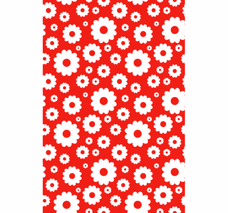 Papier peint rouge fleurs blanches sur fond rouge - TenStickers