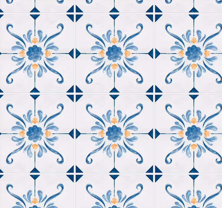 Papier peint carrelage motifs bleu et jaune - TenStickers
