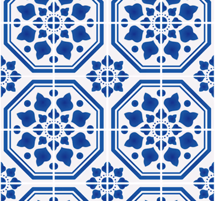 Papier peint carrelage motifs saphir bleus classiques - TenStickers
