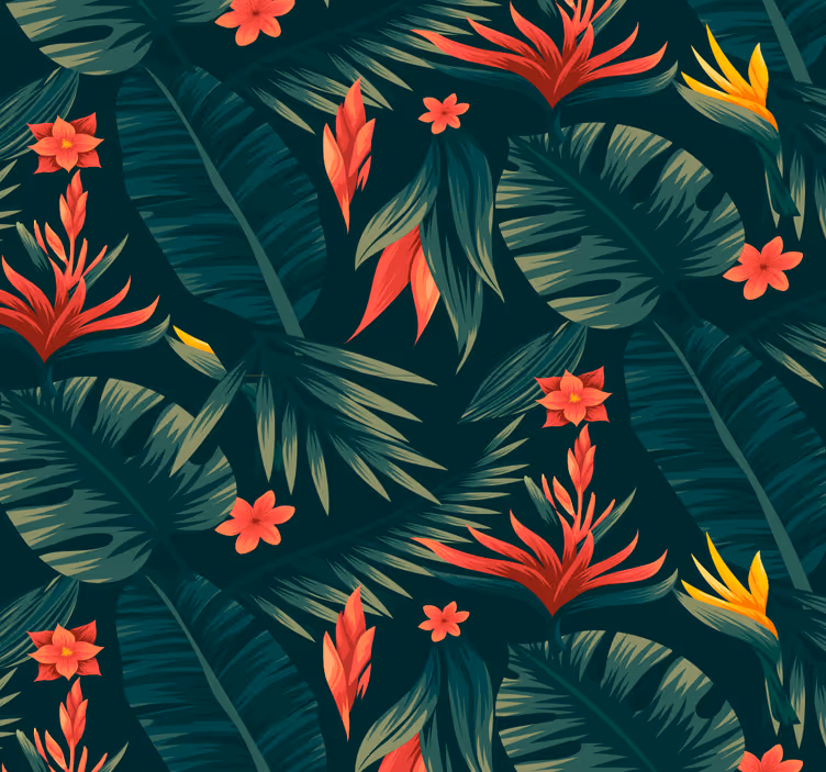 Papier peint salon flore tropicale sur fond vert - TenStickers