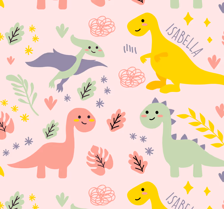 Papier peint bébé dinosaures avec prénom personnalisé - TenStickers