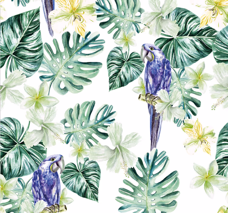 Papier peint animaux perroquet et feuilles tropicales - TenStickers
