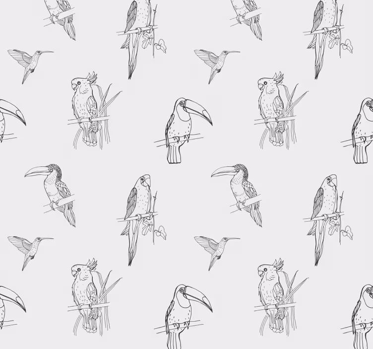 Papier peint perroquets et toucans dessinés - TenStickers